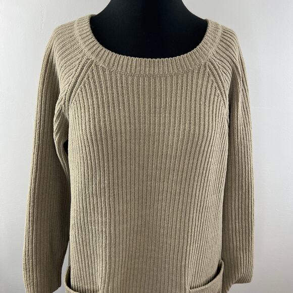 Soft Surrounding Beige Sweater Round Neck Long Sleeve Ribbed Pocket Sz M Medium - Picture 2 of 8